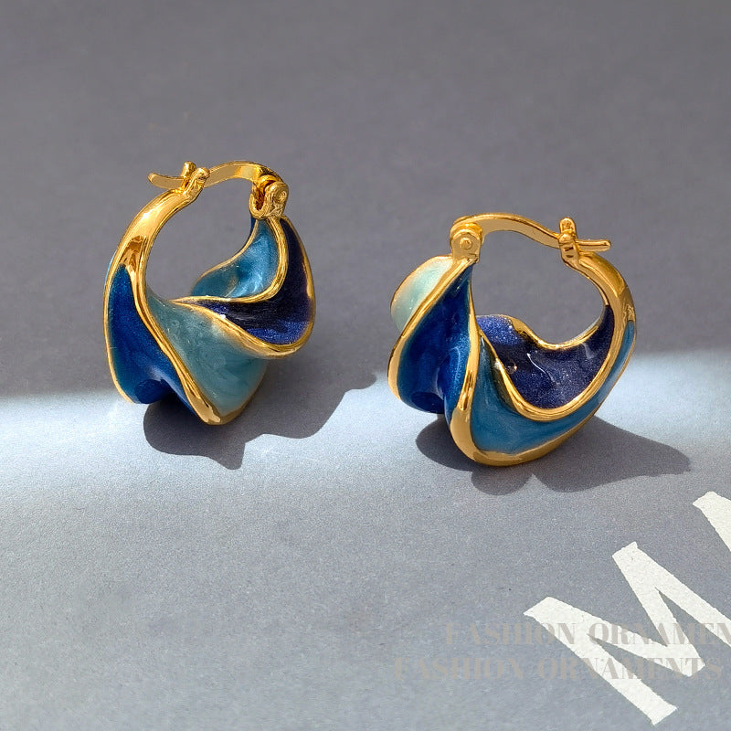 Blue Drip Oil Spiral Earrings