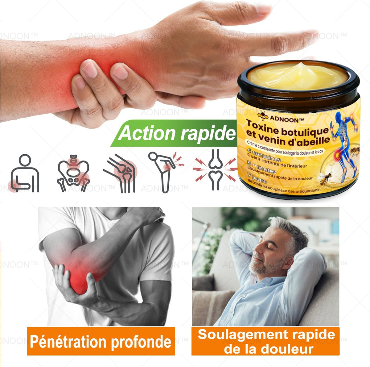 ADNOON®  Crème de guérison des os et de soulagement de la douleur au Botox et venin d'abeille