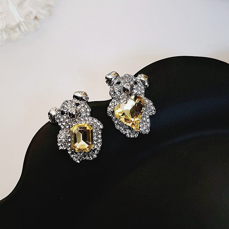Artificial Gem Bear Earrings