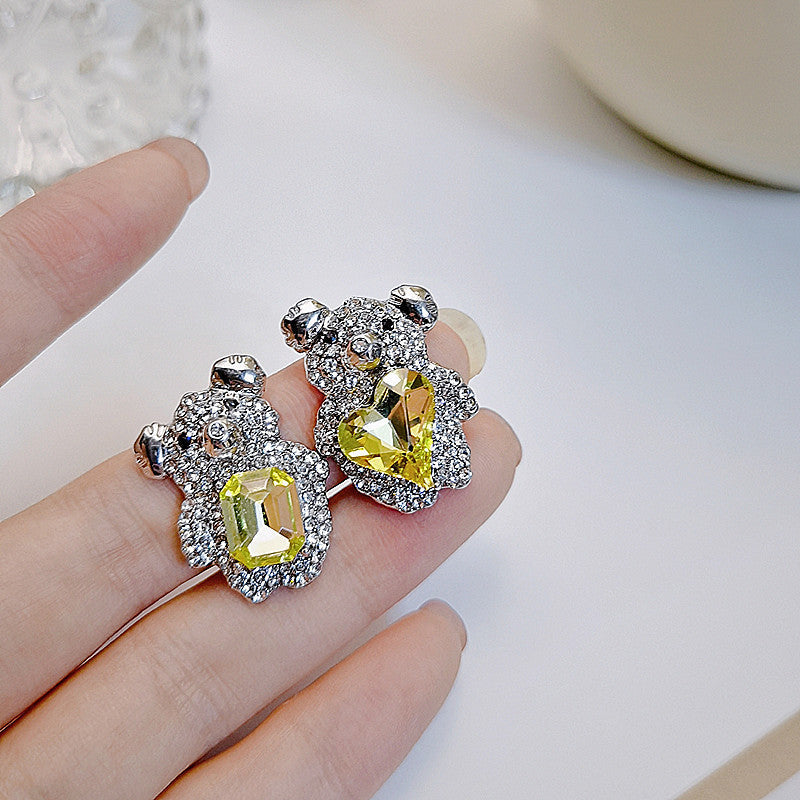 Artificial Gem Bear Earrings