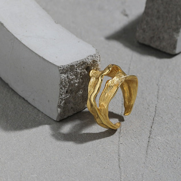 S925 Sterling Silver Minimalist Irregular Texture Adjustable Ring