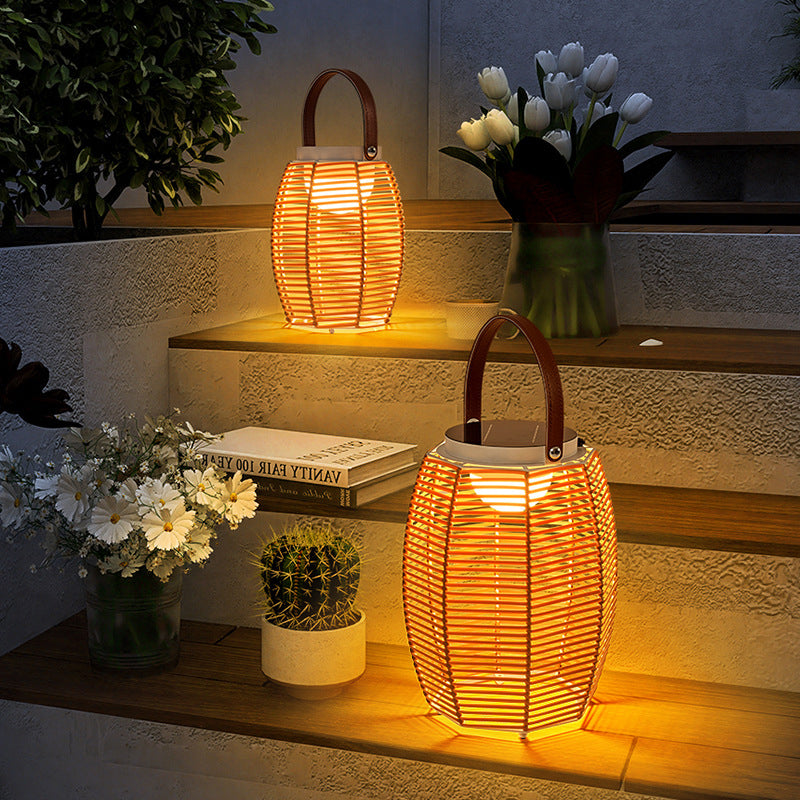 Outdoor Solar Rattan Portable Lantern
