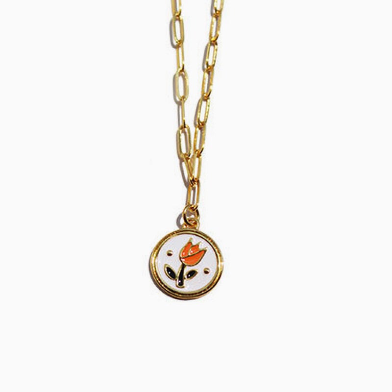Vintage Tulip Enamel Necklace