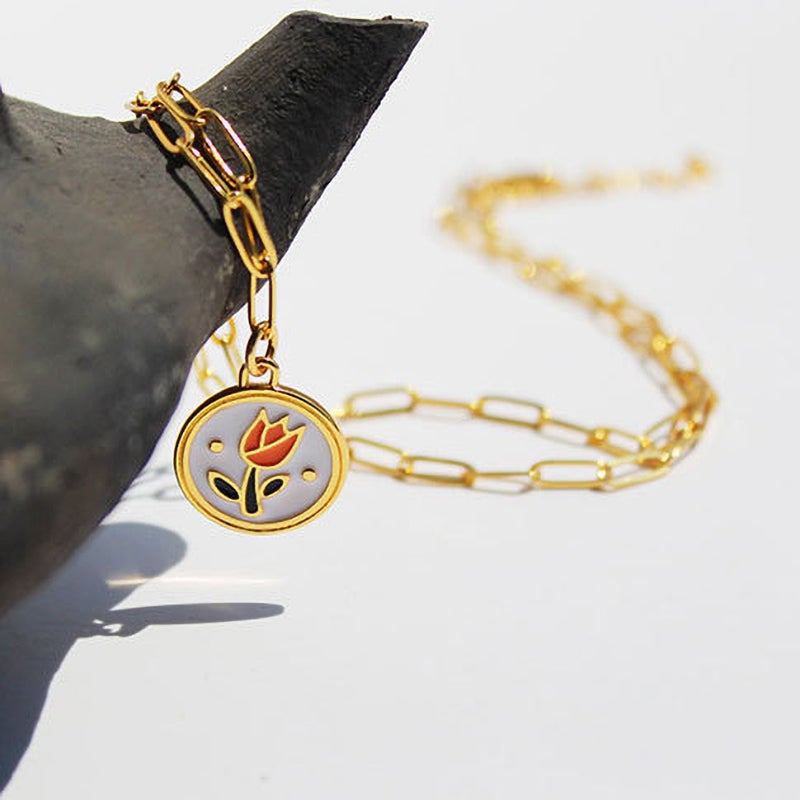 Vintage Tulip Enamel Necklace