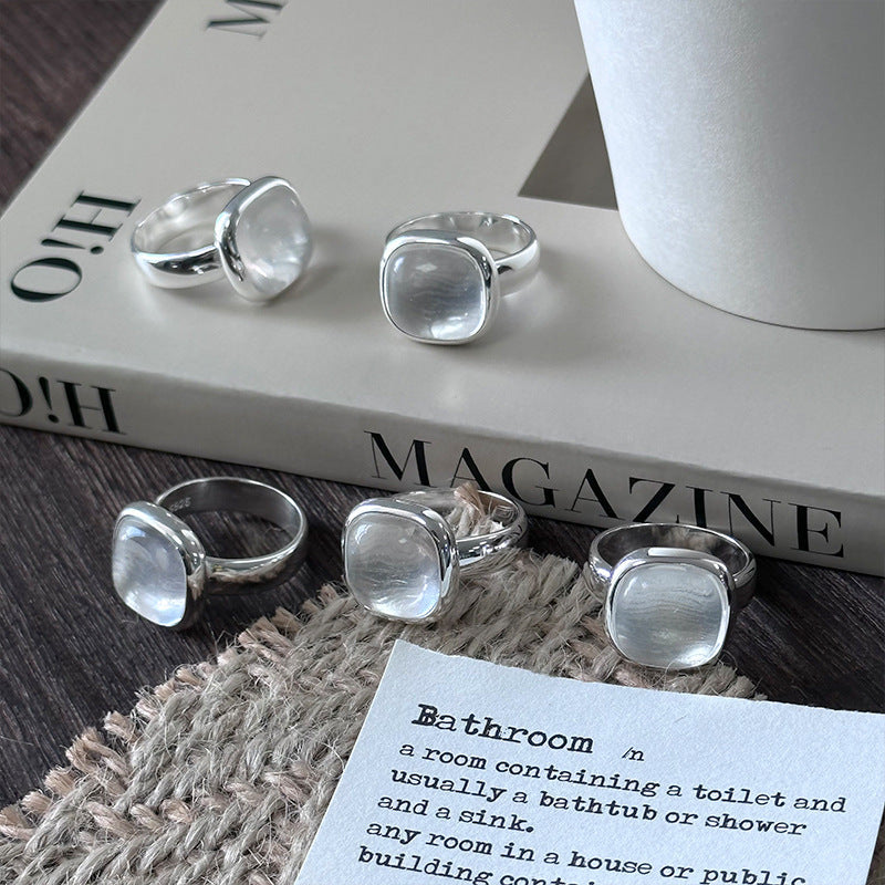 S925 Sterling Silver Square White Crystal Ring
