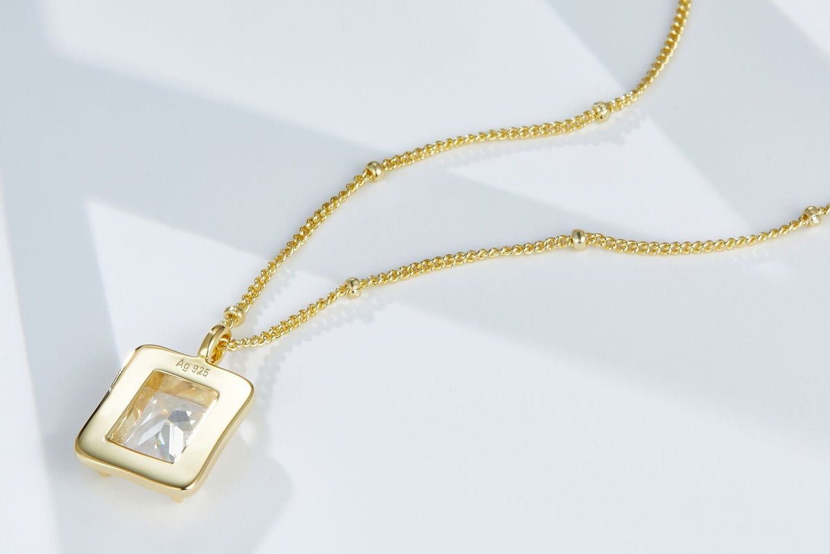 Sterling Silver Square Perfume Bottle French 5a Grade Zirconia Necklace