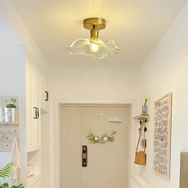 Retro Water Lily Ceiling Light with Glass Lampshade
