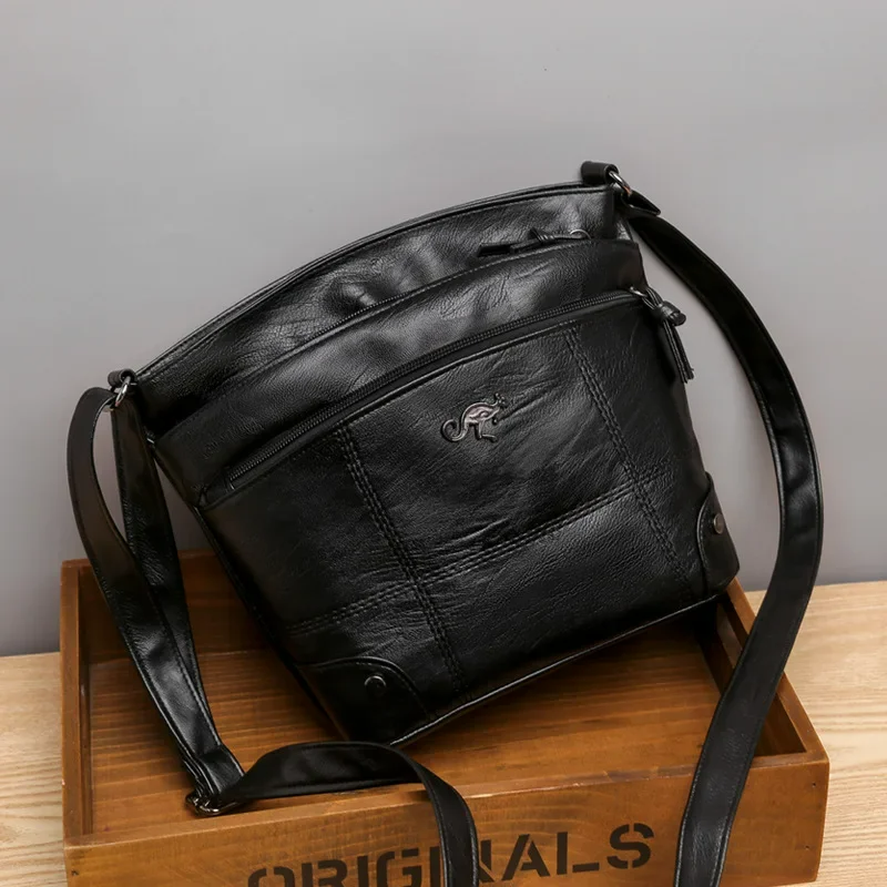 Women's Vegan Leather Handbag with Multiple Compartments - Elegant Soft Synthetic Leather Tote Bag for Work and Daily Use - Black and Brown