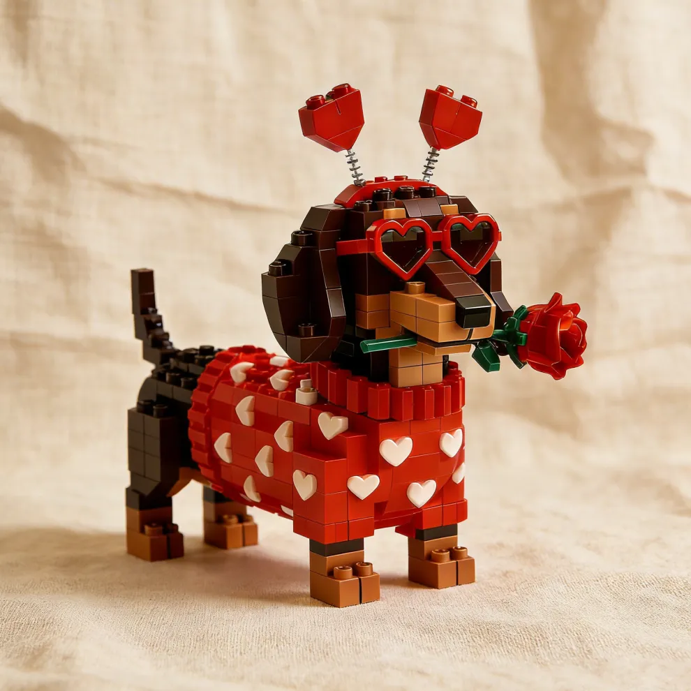 Exclusive Valentine’s Day Building Block Set – Heart-Themed Dog Brick Toy (6+)