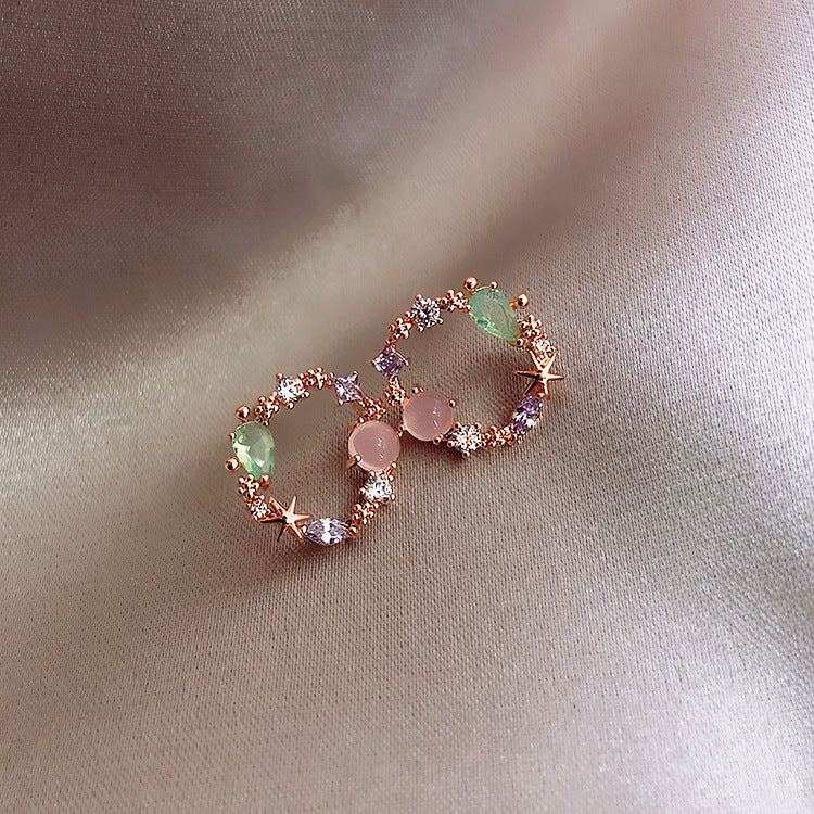 Round Crystal Flower Earrings