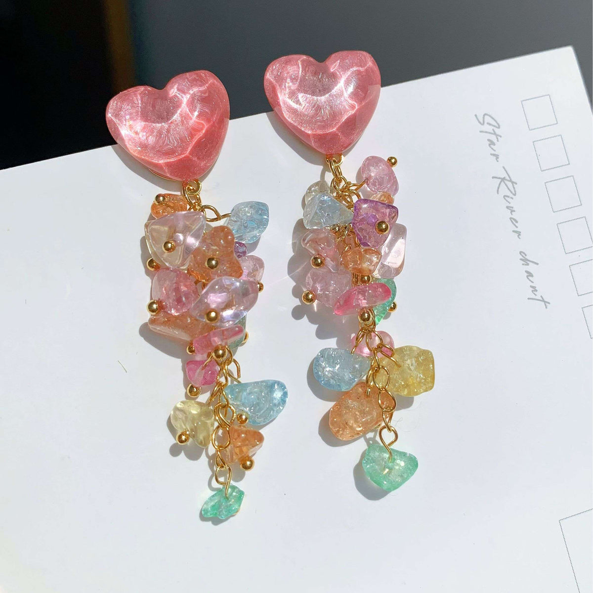Vacation Style Irregular Colorful Crushed Stone Earrings