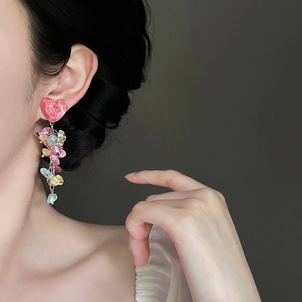 Vacation Style Irregular Colorful Crushed Stone Earrings