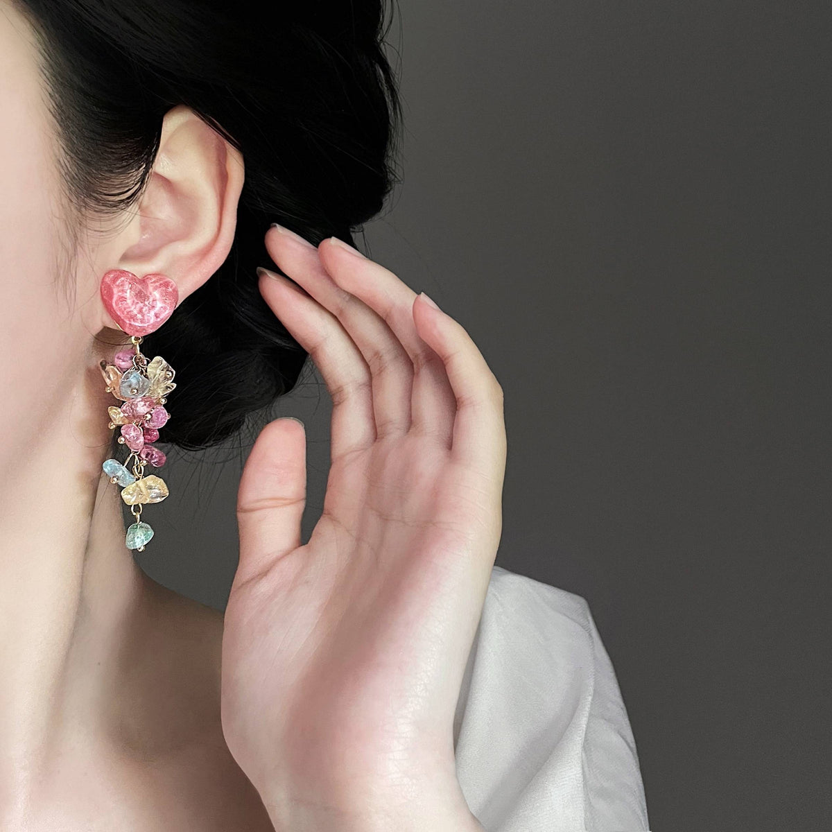 Vacation Style Irregular Colorful Crushed Stone Earrings