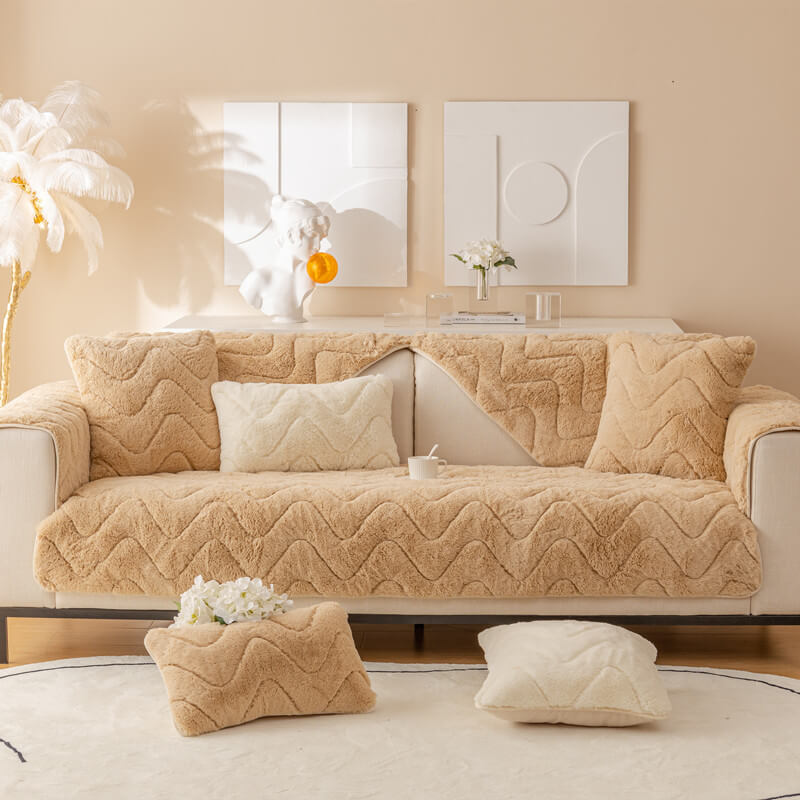 Faux Fur Sofa Couch Cover, Plush Shaggy Sectional Couch Covers