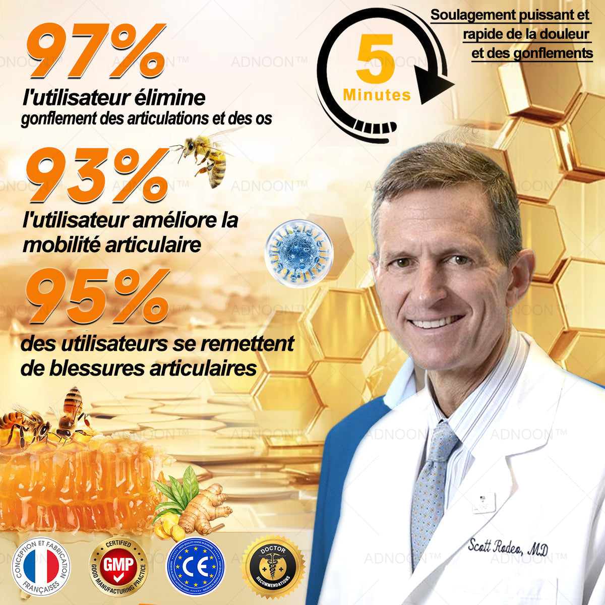 ADNOON®  Crème de guérison des os et de soulagement de la douleur au Botox et venin d'abeille
