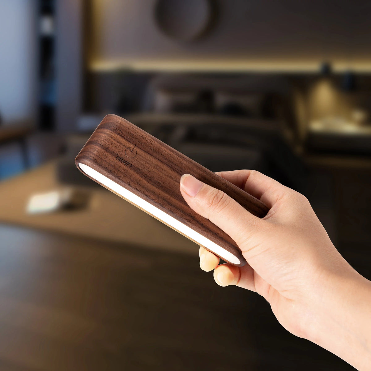 Versatile Walnut/Elm Magnetic Rechargeable Desk Lamp with 360° Rotation