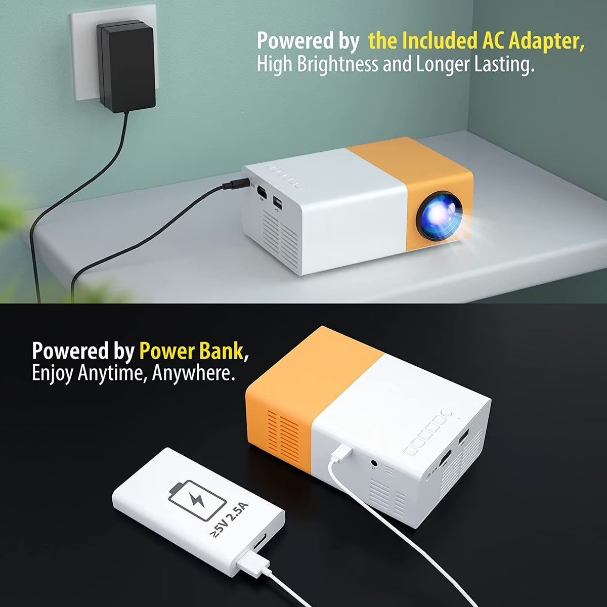 Portable Home Projector - 60 Inch, 1920x1080, Built-in Speaker