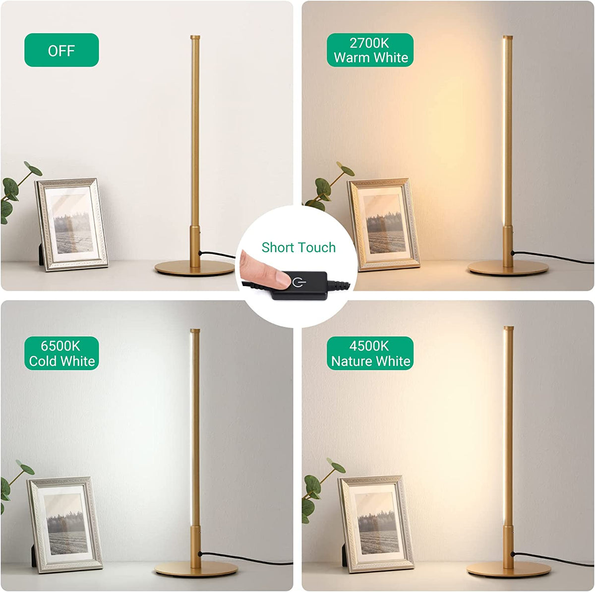 Royaleva Minimalist LED Table Lamp - 3 Color Modes, Touch Control, Energy Efficient