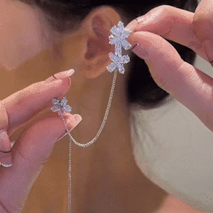 Flower Earrings with Ear Hook and Ear Clip