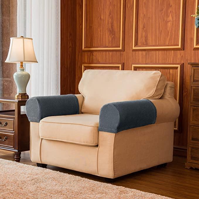 2 Pack Sofa Armrest Cover Stretch Fabric Anti-Slip Furniture Protector