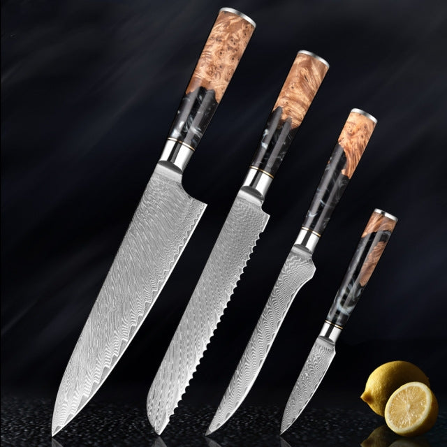 SAKUTO (作東) Japanese Damascus Steel Kitchen Knife Set With Coloured Black Handle