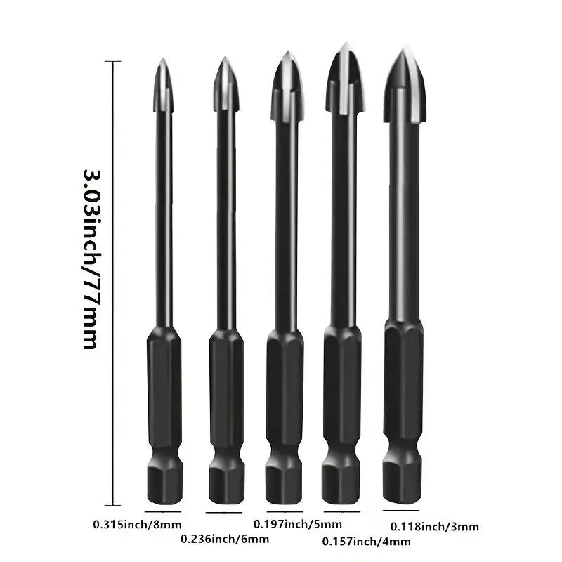 5-Piece Universal Carbide Drill Bit Set - Multi-Purpose, High-Efficiency, Rust-Resistant Bits for Power Tools