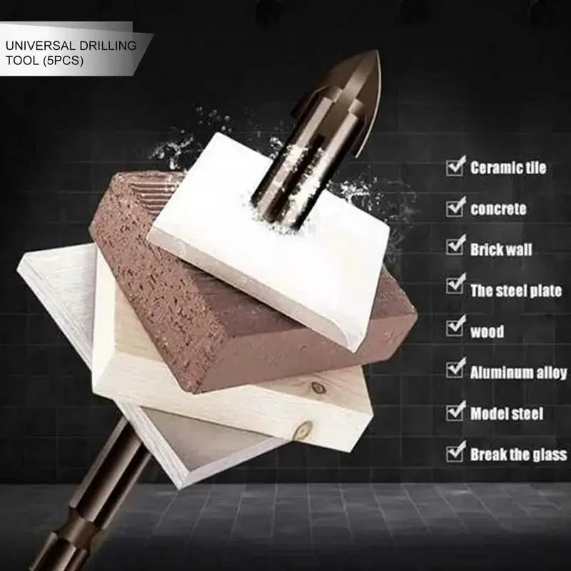 5-Piece Universal Carbide Drill Bit Set - Multi-Purpose, High-Efficiency, Rust-Resistant Bits for Power Tools