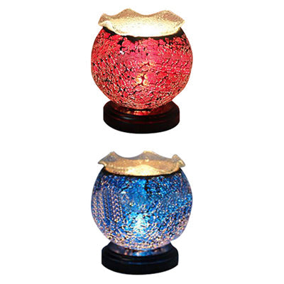 Tiffany Globe Shaped Desk Light with Plug In Cord 1 Light Glass Small Desk Lamp in Blue/Red for Kid Bedroom