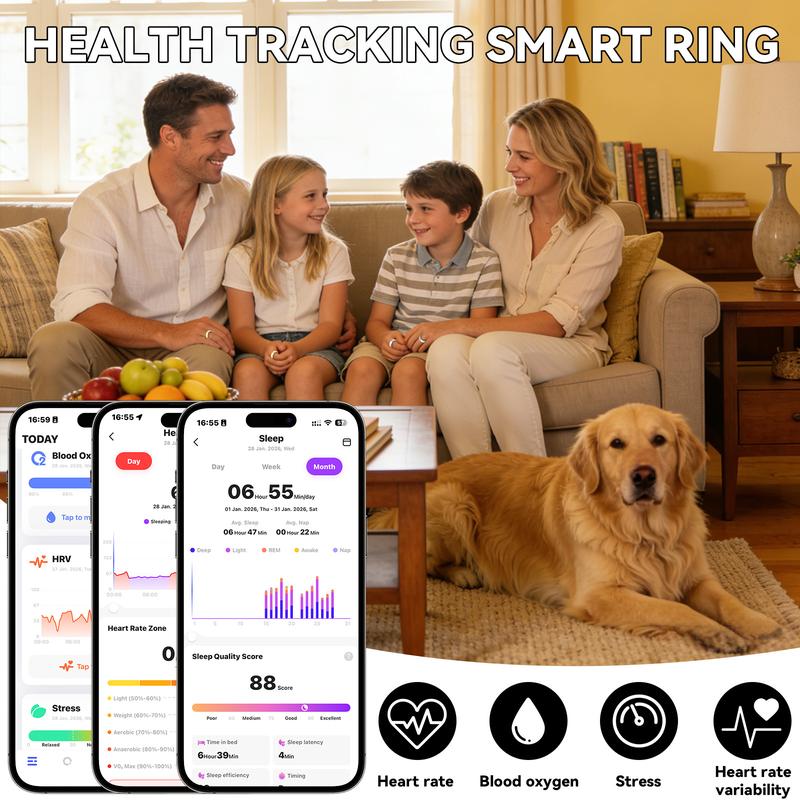 Smart Ring Activity and Sleep Tracker with Heart Rate, Blood Oxygen and Temperature Monitoring