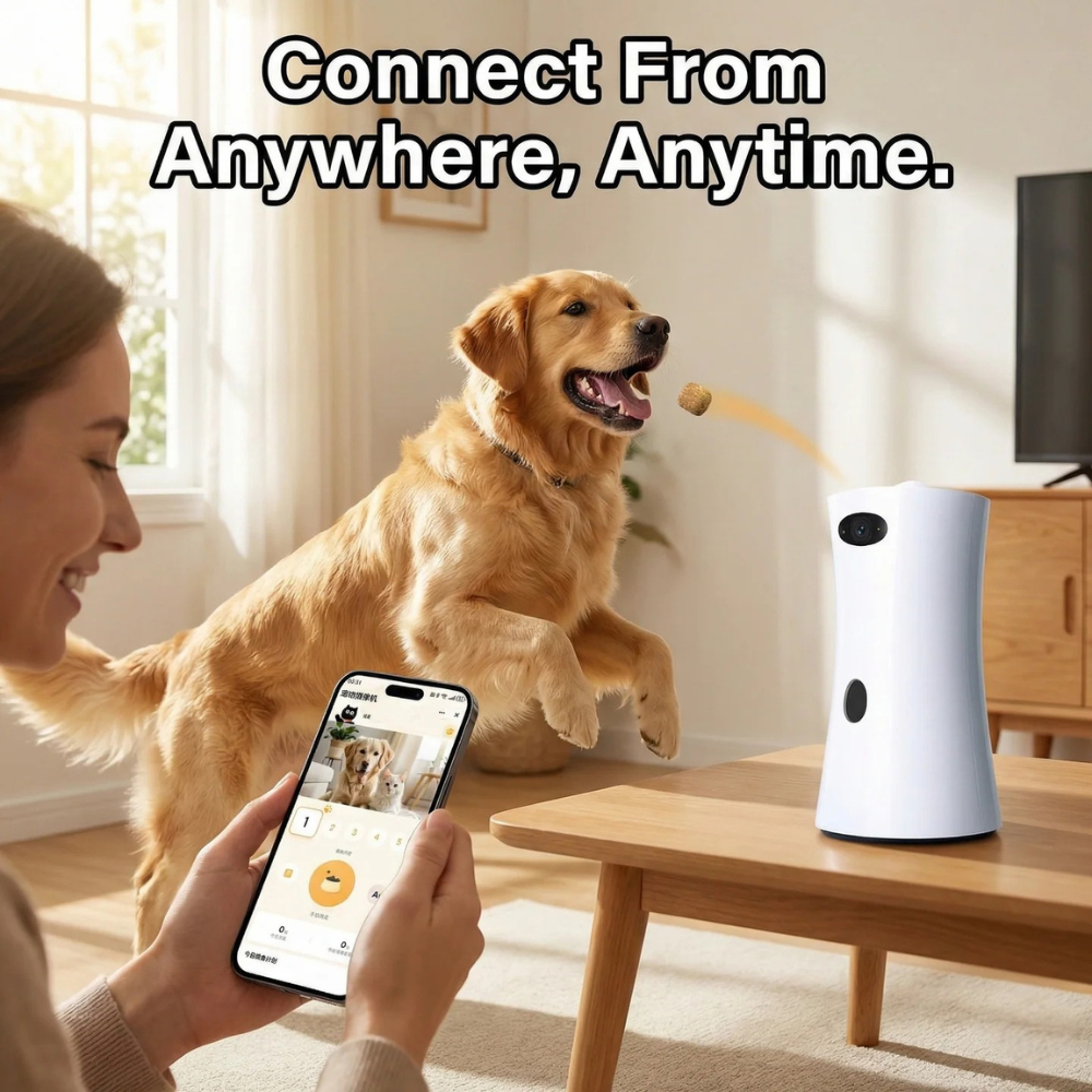 Smart WiFi Automatic Dog Feeder with 360 Degree Rotating HD Camera - App Controlled Treat Dispenser and Two-Way Audio for Cats and Dogs - Unisex
