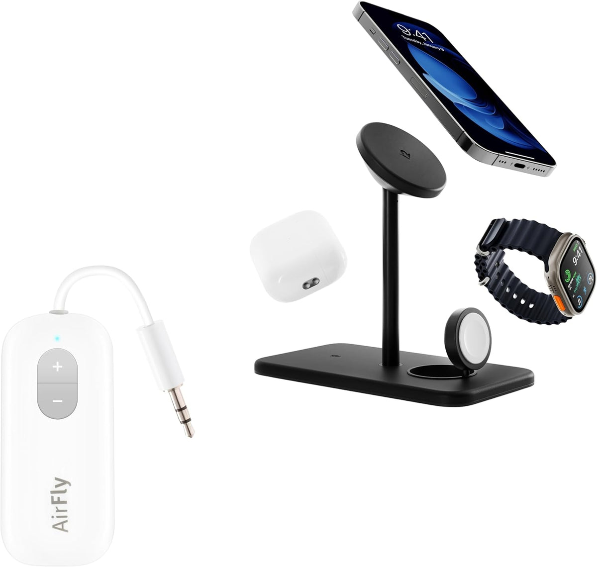 Twelve South AirFly Pro Bluetooth Audio Transmitter & HiRise 3 Deluxe MagSafe Charging Stand