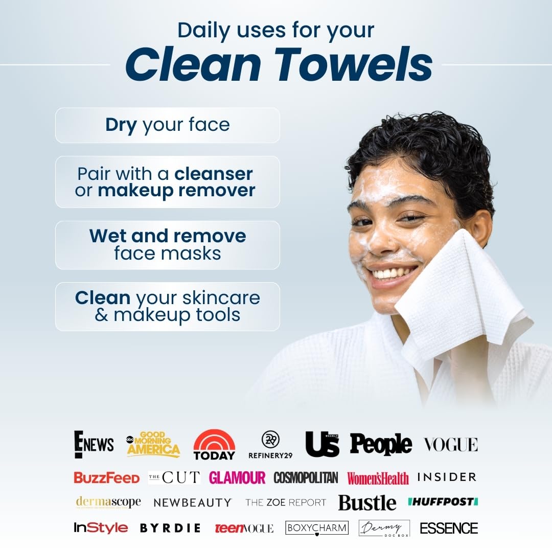 Clean Skin Club Clean Towels XL - 100% Biobased, Dermatologist Approved Disposable Face Towels (100 ct, 2 Pack)