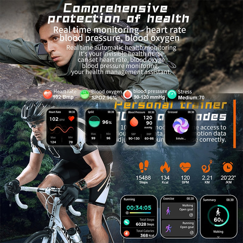 620mAh Large Battery Durable Military Smart Watch Men
