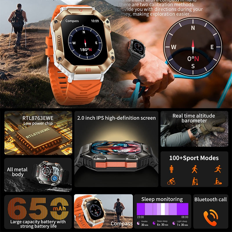 620mAh Large Battery Durable Military Smart Watch Men