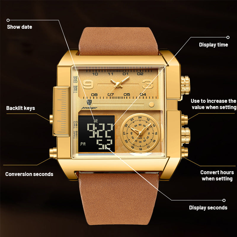 Avichic Electronic Men's Quartz Watch With Dual Display