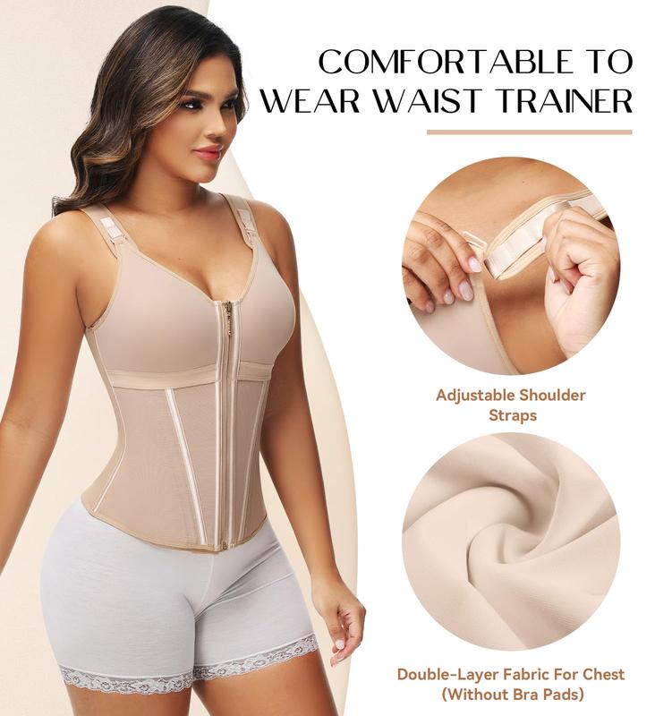Women's Shapewear Vest with Built-In Underwire Bra – 17 Steel Bones, Zipper and Adjustable Straps
