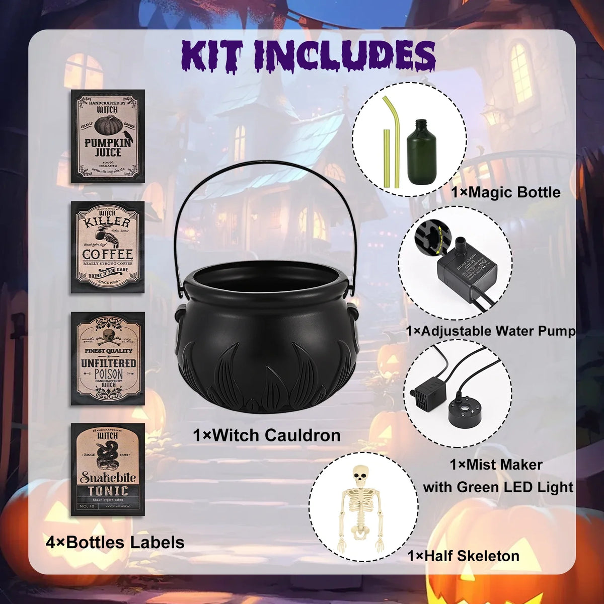 Magic Halloween Witch Cauldron – Fog Effect Potion Pot with Floating Bubbles, Reusable Haunted Party Decoration