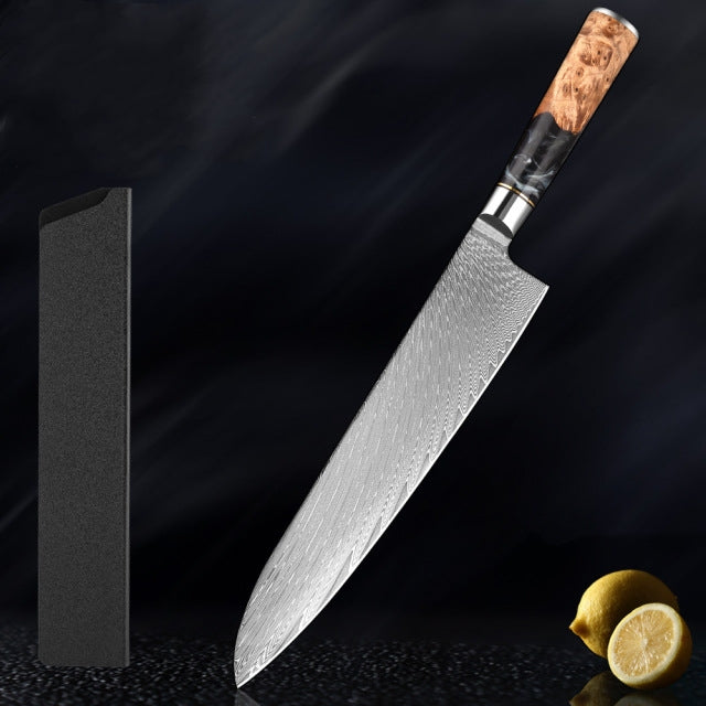 SAKUTO (作東) Japanese Damascus Steel Kitchen Knife Set With Coloured Black Handle