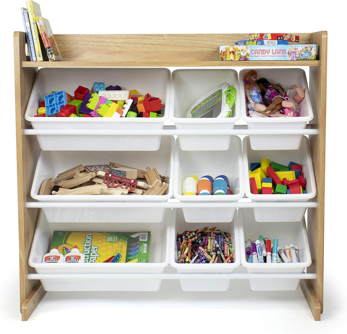 Wooden Toy Organizer with Shelf and 9 Storage Bins