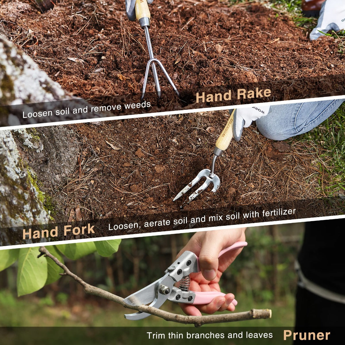 Garden Tools 7 Pcs Set, Stainless Steel Heavy Duty Gardening Tools