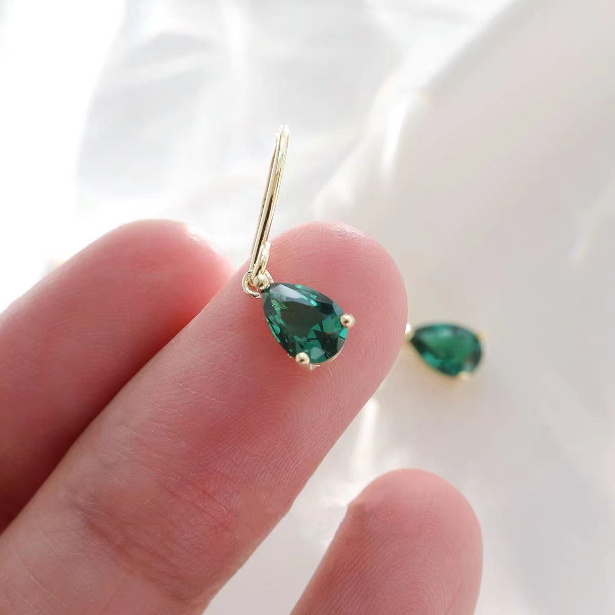Teardrop Zircon Earrings in Sterling Silver with Gold Plating