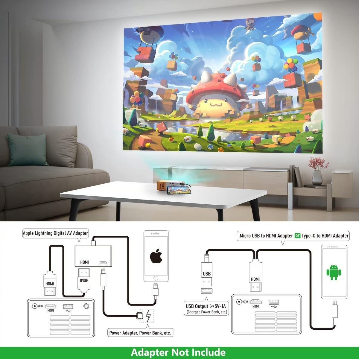 Portable Home Projector - 60 Inch, 1920x1080, Built-in Speaker