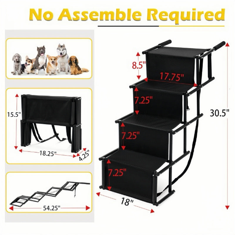 4-Level Foldable Metal Dog Steps for Car