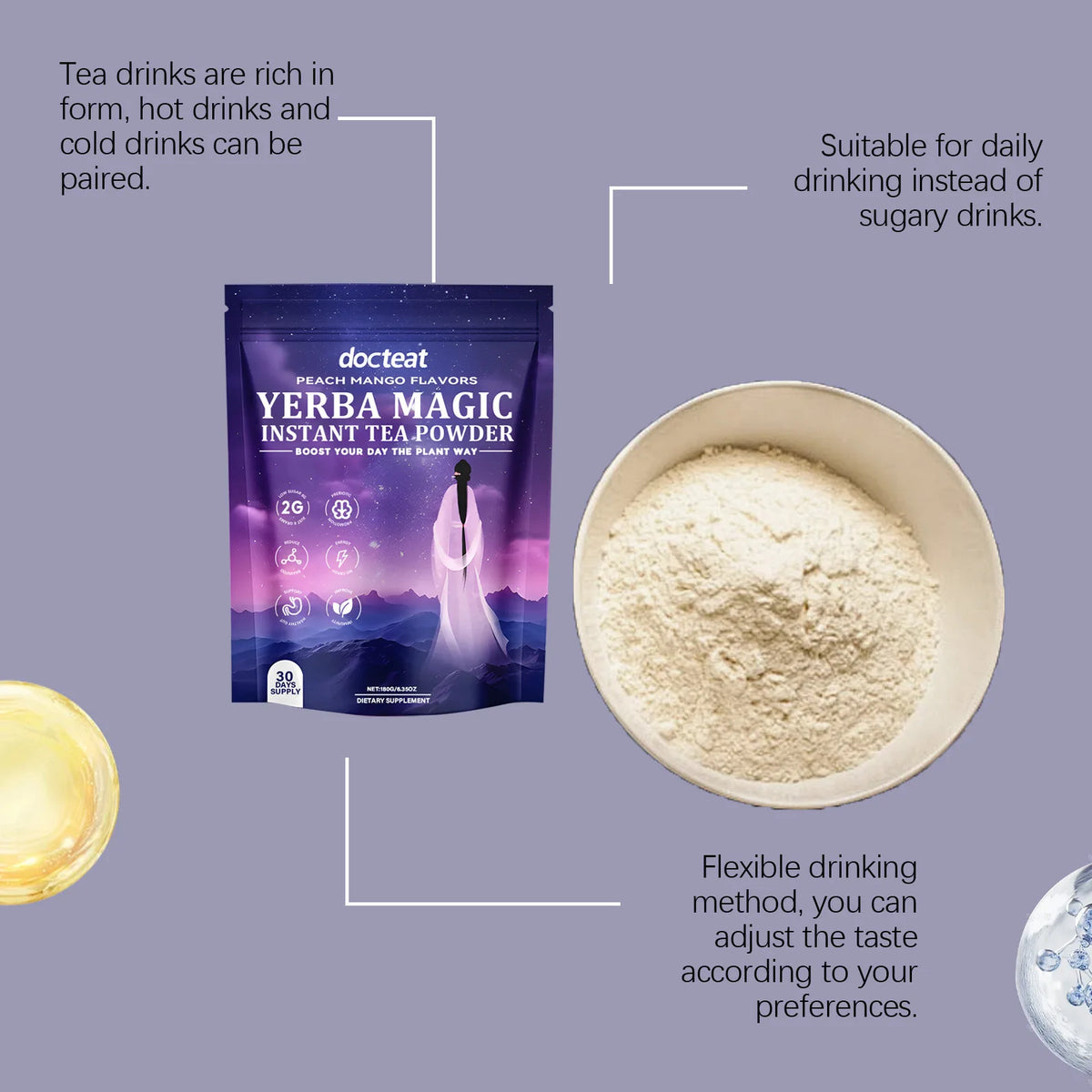 Instant Yerba Mate Tea Powder - 180g Dietary Supplement for Natural Energy Support and Gut Health - Refreshing Daily Drink for Adults - Unisex
