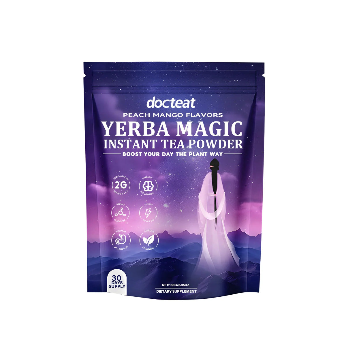 Instant Yerba Mate Tea Powder - 180g Dietary Supplement for Natural Energy Support and Gut Health - Refreshing Daily Drink for Adults - Unisex