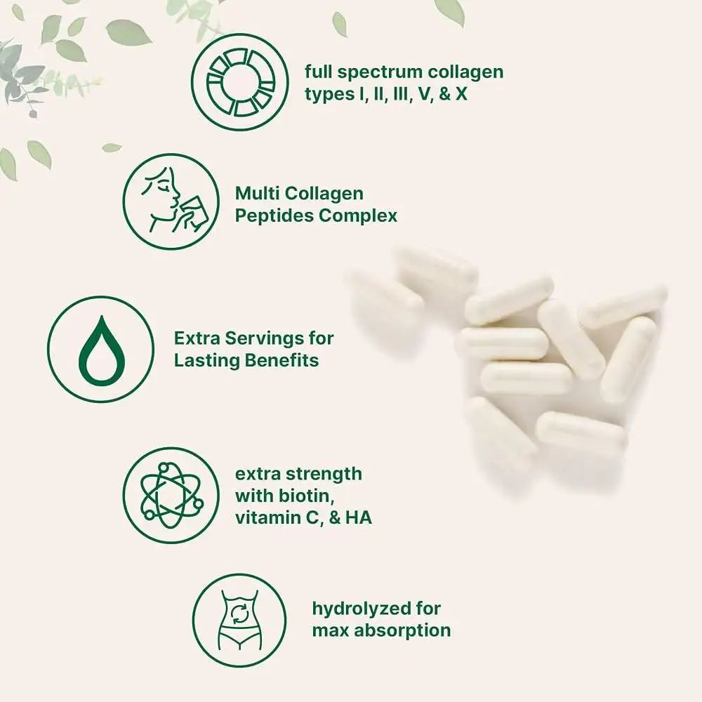 Multi Collagen Peptides 240 Capsules – Type I, II, III, V and X with Biotin, Hyaluronic Acid and Vitamin C