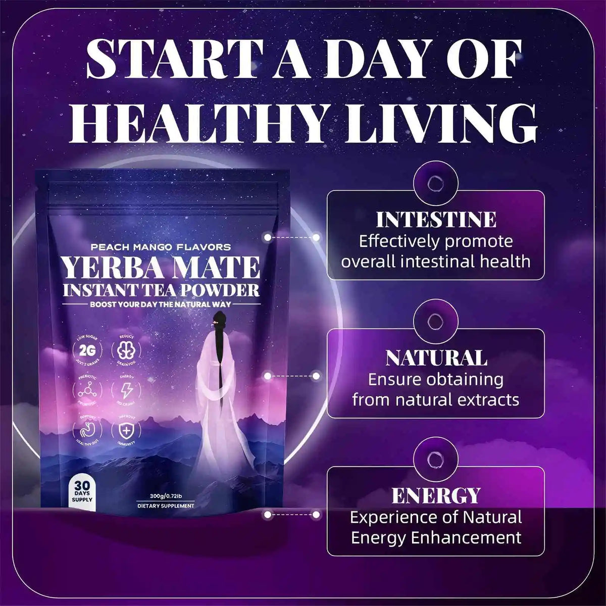 Instant Yerba Mate Tea Powder - 180g Dietary Supplement for Natural Energy Support and Gut Health - Refreshing Daily Drink for Adults - Unisex