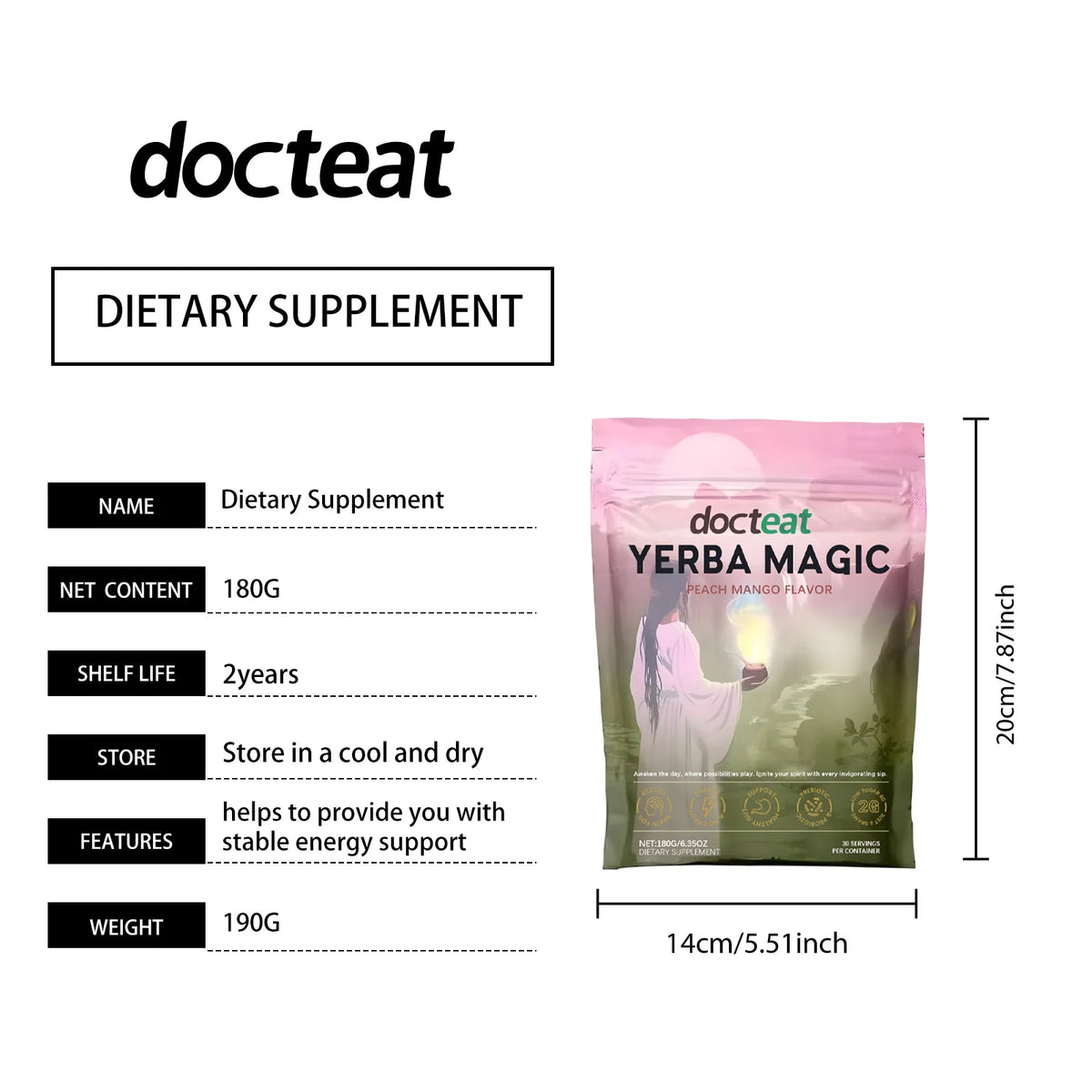 Instant Yerba Mate Tea Powder - 180g Dietary Supplement for Natural Energy Support and Gut Health - Refreshing Daily Super Drink for Adults - Unisex