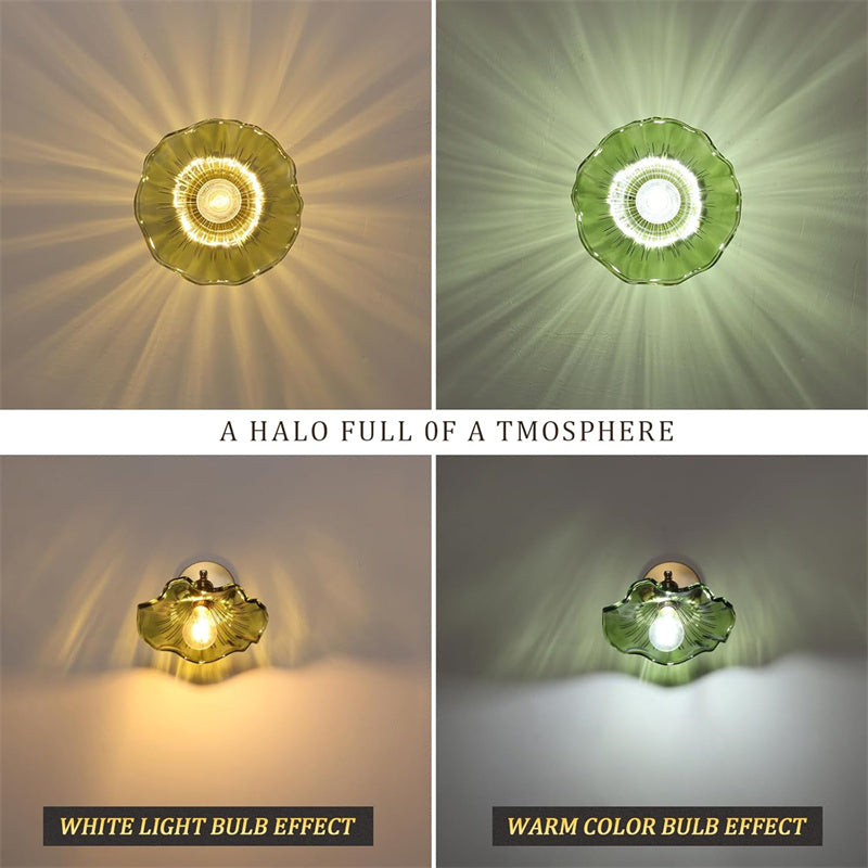 Retro Water Lily Ceiling Light with Glass Lampshade
