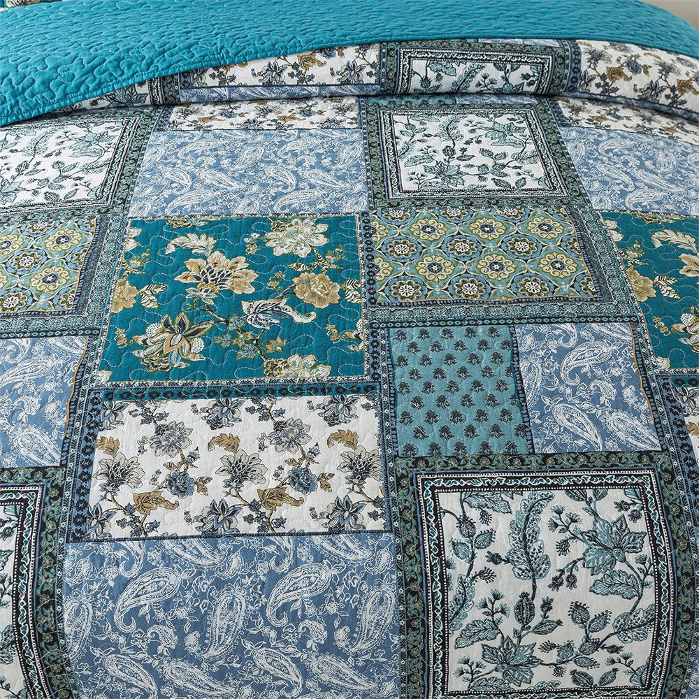 3pcs Teal/Green Farmhouse Cotton Bedspread Set